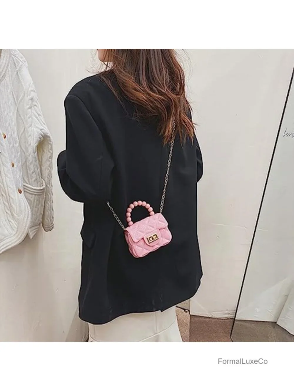 Mini Jelly Crossbody Bag with Pearl Handle PVC Clear Purse